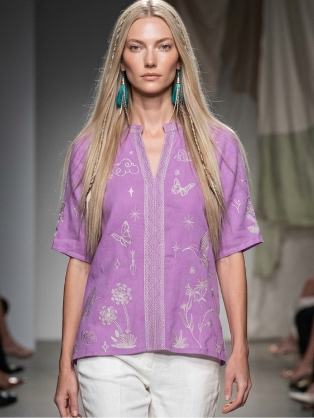 Johnny Was Boho Linen Noah Embroidered Blouse Tunic
